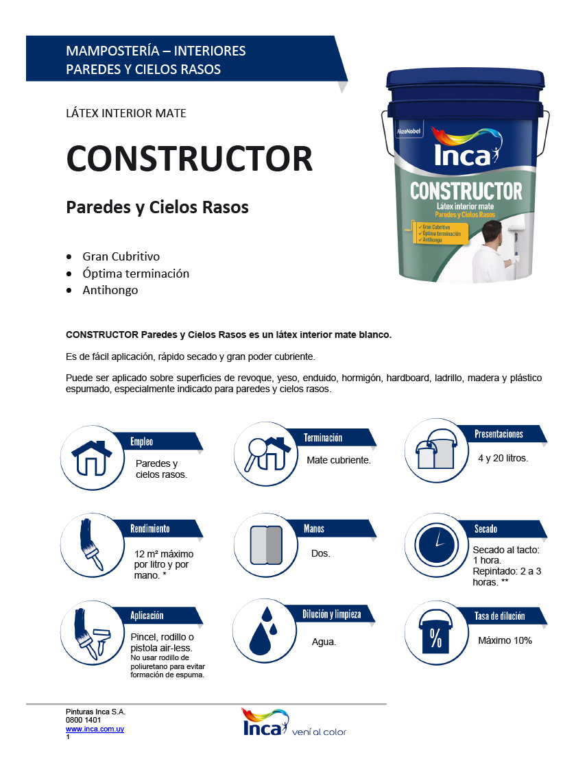 Pintura Interior Latex Antihongos Inca Constructor 4kg Color Blanco Mate - Imagen 2